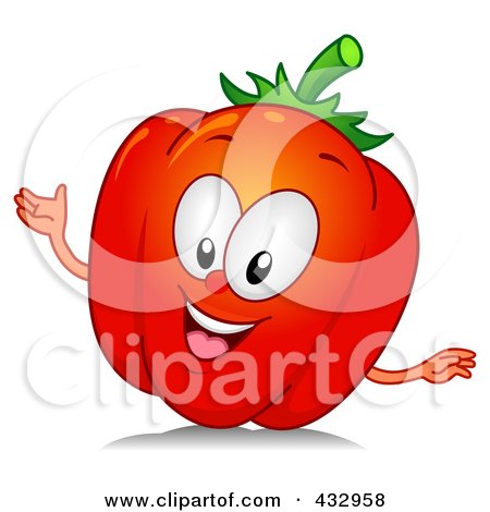 Royalty-Free (RF) Clipart Illustration of a Red Bell Pepper Character Gesturing by BNP Design Studio