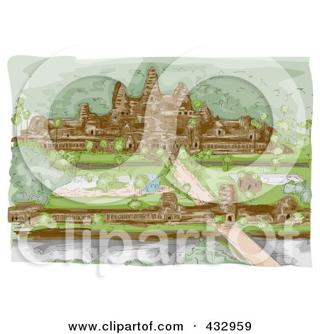 Royalty-Free (RF) Clipart Illustration of a Sketch Of The Angkor Wat Temple by BNP Design Studio