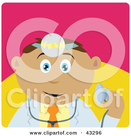 Clipart Illustration of a Latin American Doctor Man Holding A Stethoscope by Dennis Holmes Designs