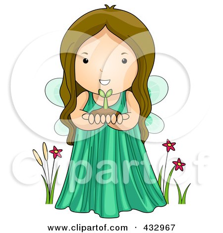 Royalty-Free (RF) Clipart Illustration of a Cute Fairy Holding A Plant And Soil by BNP Design Studio