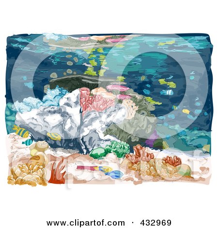 Royalty-Free (RF) Clipart Illustration of a Sketch Of An Underwater Scene by BNP Design Studio