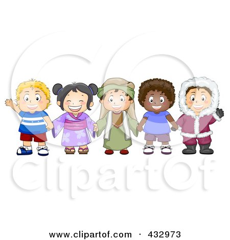 Royalty-Free (RF) Clipart Illustration of a Group Of Diverse Children From Different Cultures Holding Hands by BNP Design Studio