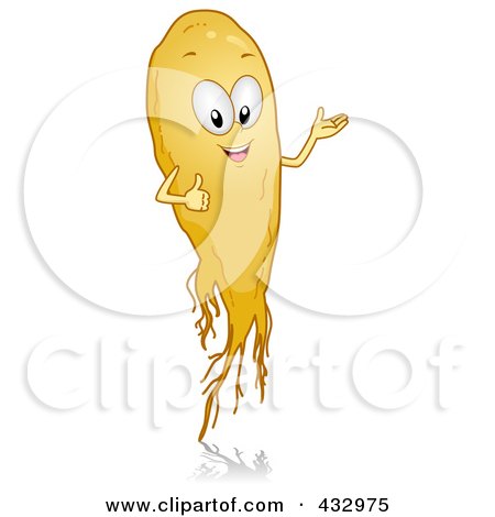 Royalty-Free (RF) Clipart Illustration of a Ginseng Root Character Gesturing by BNP Design Studio