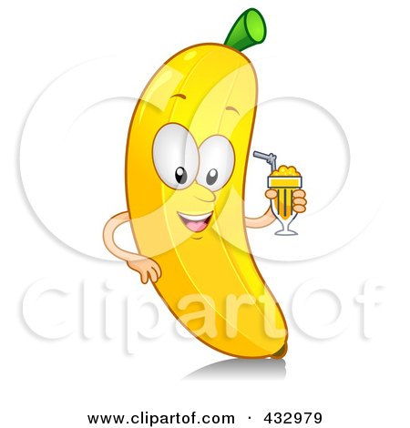 Royalty-Free (RF) Clipart Illustration of a Banana Character Holding A Glass Of Juice by BNP Design Studio