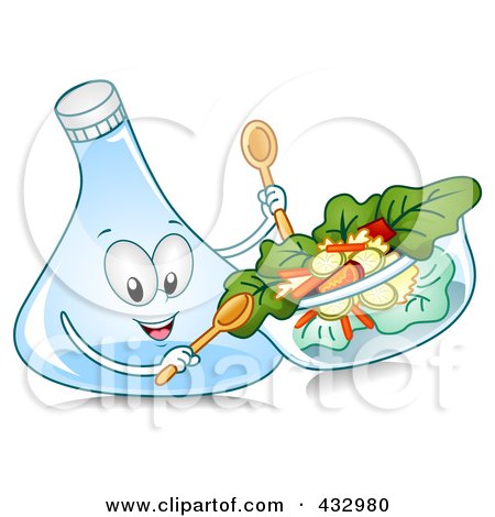 Royalty-Free (RF) Clipart Illustration of a Salad Dressing Character Tossing Greens by BNP Design Studio