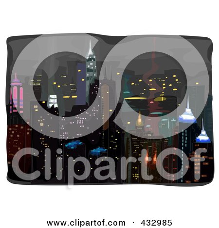 Royalty-Free (RF) Clipart Illustration of a Sketch Of A City At Night by BNP Design Studio