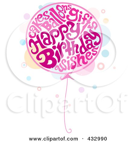 Royalty-Free (RF) Clipart Illustration of a Balloon Made Of Pink Birthday Words by BNP Design Studio