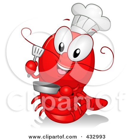 Royalty-Free (RF) Clipart Illustration of a Lobster Chef Cooking by BNP Design Studio