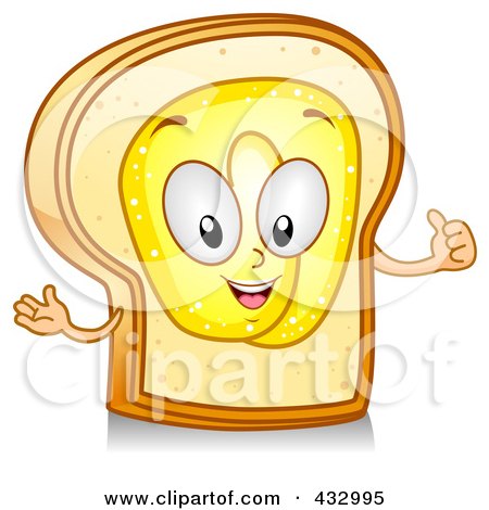 Royalty-Free (RF) Clipart Illustration of a Buttered Toast Character Gesturing by BNP Design Studio