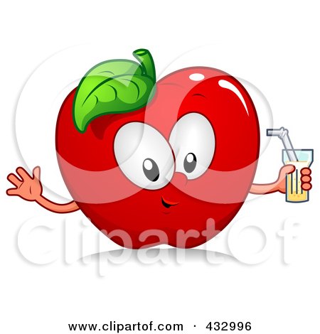Royalty-Free (RF) Clipart Illustration of a Red Apple Character Holding A Glass Of Juice by BNP Design Studio