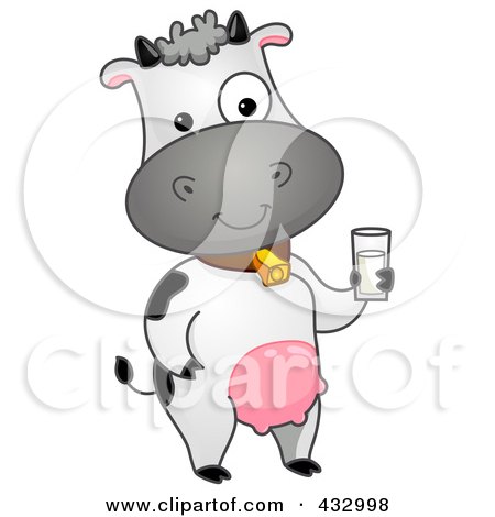 Royalty-Free (RF) Clipart Illustration of a Cow Standing With A Glass Of Milk by BNP Design Studio