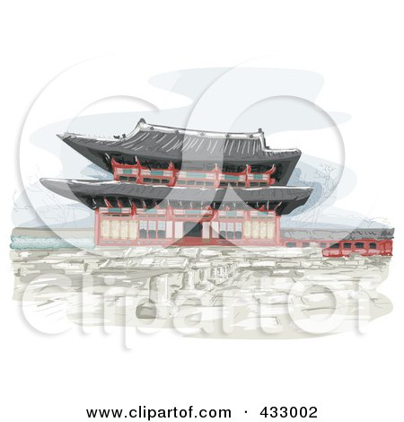 Royalty-Free (RF) Clipart Illustration of a Sketch Of A Temple In Korea by BNP Design Studio