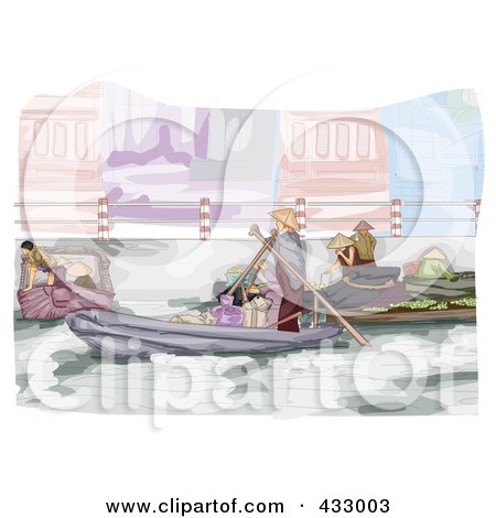 Royalty-Free (RF) Clipart Illustration of a Sketch Of The Floating Market In Vietnam by BNP Design Studio