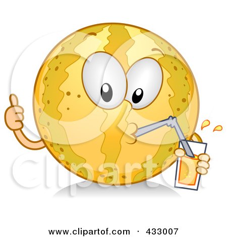 Royalty-Free (RF) Clipart Illustration of a Melon Character Drinking Juice by BNP Design Studio