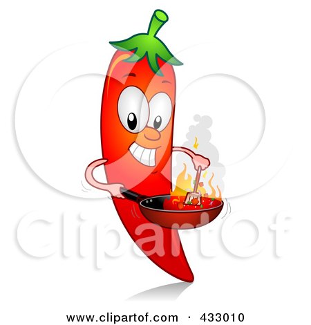 Royalty-Free (RF) Clipart Illustration of a Red Hot Chili Pepper Character Cooking Some Food by BNP Design Studio