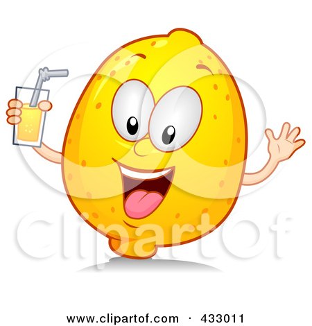 Royalty-Free (RF) Clipart Illustration of a Lemon Character Holding A Glass Of Juice by BNP Design Studio