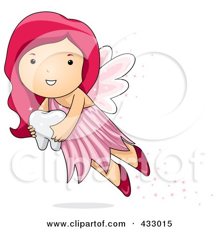 Royalty-Free (RF) Clipart Illustration of a Pink Haired Tooth Fairy Carrying A Tooth by BNP Design Studio