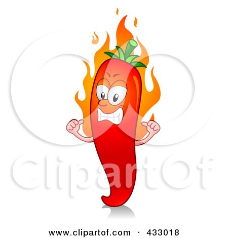 Royalty-Free (RF) Clipart Illustration of a Red Hot Chili Pepper Character Flaming by BNP Design Studio