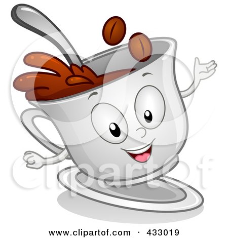 Royalty-Free (RF) Clipart Illustration of a Coffee Cup Character Gesturing by BNP Design Studio