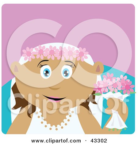 Clipart Illustration of a Latin American Bride Woman Holding Flowers by Dennis Holmes Designs
