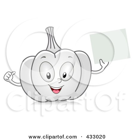 Royalty-Free (RF) Clipart Illustration of a Garlic Character Holding A Blank Sign by BNP Design Studio