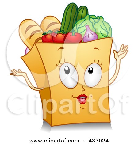 Royalty-Free (RF) Clipart Illustration of a Grocery Bag Character Gesturing by BNP Design Studio
