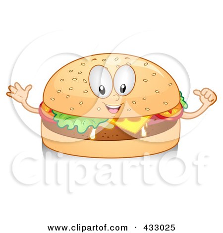 Royalty-Free (RF) Clipart Illustration of a Cheeseburger Character Gesturing by BNP Design Studio
