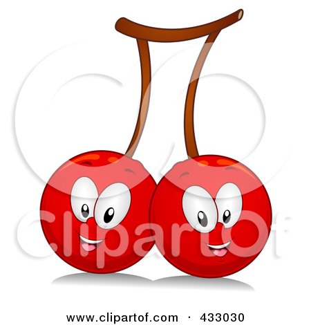 Royalty-Free (RF) Clipart Illustration of a Two Headed Cherry Character by BNP Design Studio