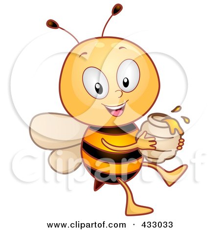 Royalty-Free (RF) Clipart Illustration of a Happy Honey Bee With A Jar Of Honey by BNP Design Studio