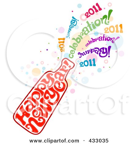 Royalty-Free (RF) Clipart Illustration of a Champagne Bottle Made Of Happy New Year Text by BNP Design Studio