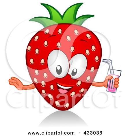 Royalty-Free (RF) Clipart Illustration of a Strawberry Character Holding A Glass Of Juice by BNP Design Studio