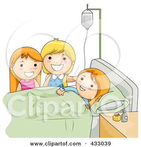 Royalty-Free (RF) Clipart Illustration of Girls Visiting A Friend In The Hospital by BNP Design Studio