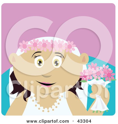 Clipart Illustration of a Mexican Bride Woman Holding Flowers by Dennis Holmes Designs