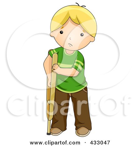 Royalty-Free (RF) Clipart Illustration of a Sad Blond Boy Using A Crutch by BNP Design Studio