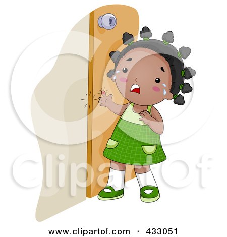 Royalty-Free (RF) Clipart Illustration of a Black Girl Crying Because She Shut Her Finger In A Door by BNP Design Studio