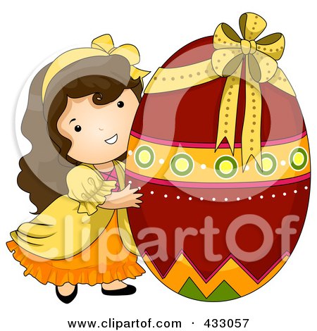 Royalty-Free (RF) Clipart Illustration of a Girl With A Giant Red Easter Egg by BNP Design Studio