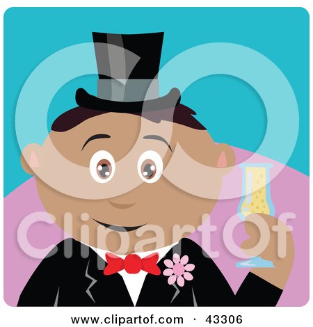 Clipart Illustration of a Hispanic Groom Man Holding A Glass Of Champagne by Dennis Holmes Designs