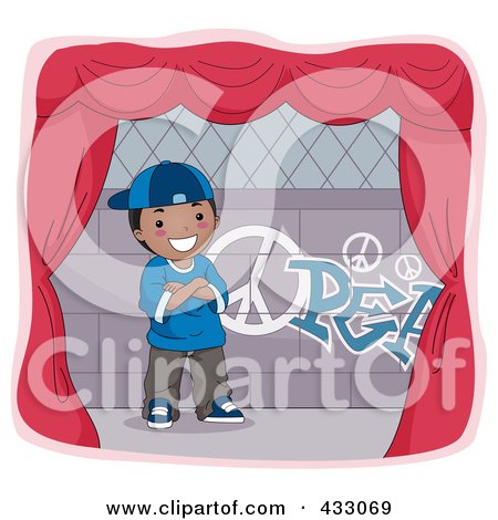 Royalty-Free (RF) Clipart Illustration of a Boy Standing By Graffiti On A Stage by BNP Design Studio