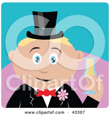 Clipart Illustration of a Caucasian Groom Man Holding A Glass Of Champagne by Dennis Holmes Designs