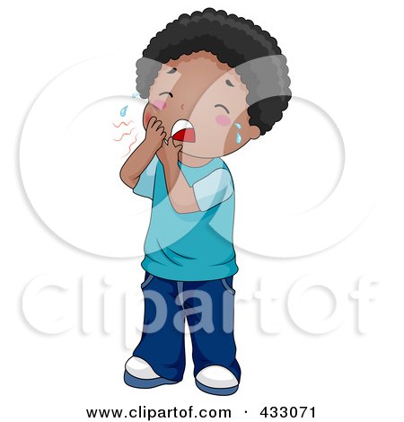 Royalty-Free (RF) Clipart Illustration of a Black Boy Crying Because Of A Tooth Ache by BNP Design Studio