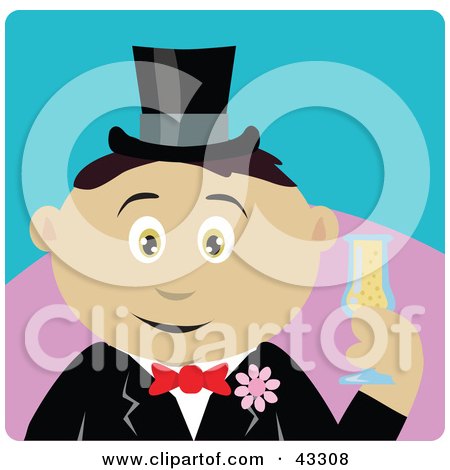 Clipart Illustration of a Mexican Groom Man Holding A Glass Of Champagne by Dennis Holmes Designs