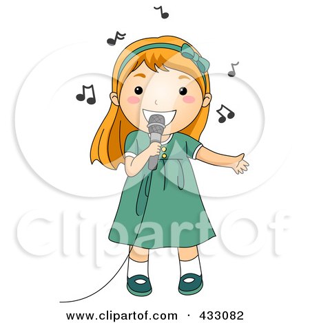 Royalty-Free (RF) Clipart Illustration of a Girl Singing Into A Microphone by BNP Design Studio