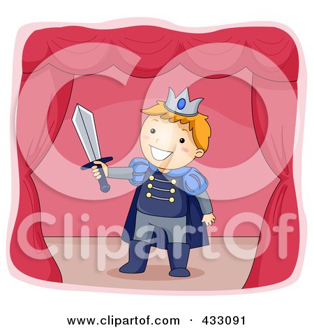 Royalty-Free (RF) Clipart Illustration of a Boy Acting As A Prince On A Stage by BNP Design Studio