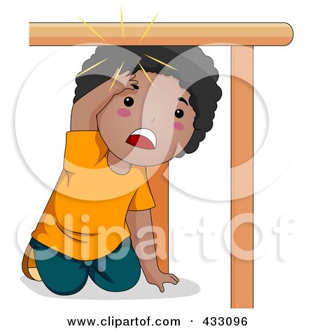 Royalty-Free (RF) Clipart Illustration of a Black Boy Hitting His Head Under A Table by BNP Design Studio