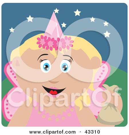 Clipart Illustration of a Caucasian Girl Trick Or Treating On Halloween In A Fairy Princess Costume by Dennis Holmes Designs