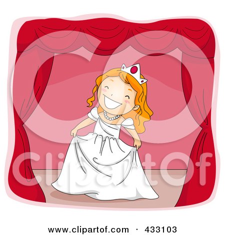 Royalty-Free (RF) Clipart Illustration of a Girl Acting As A Princess On Stage by BNP Design Studio