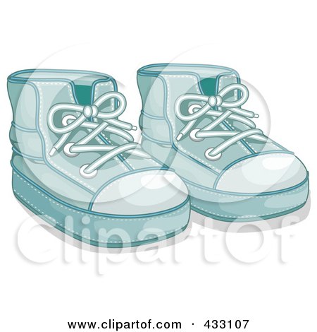 Royalty-Free (RF) Clipart Illustration of a Pair Of Blue Boy's Baby Shoes - 1 by BNP Design Studio