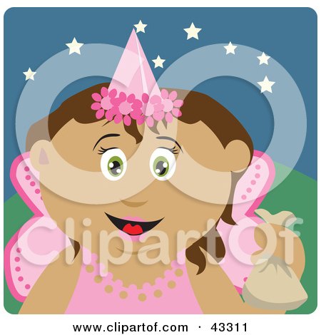 Clipart Illustration of a Latin American Girl Trick Or Treating On Halloween In A Fairy Princess Costume by Dennis Holmes Designs