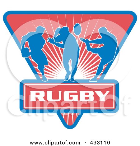 Royalty-Free (RF) Clipart Illustration of Rugby Players Passing Over A Red Triangle by patrimonio