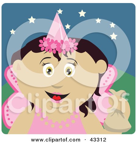 Clipart Illustration of a Mexican Girl Trick Or Treating On Halloween In A Fairy Princess Costume by Dennis Holmes Designs
